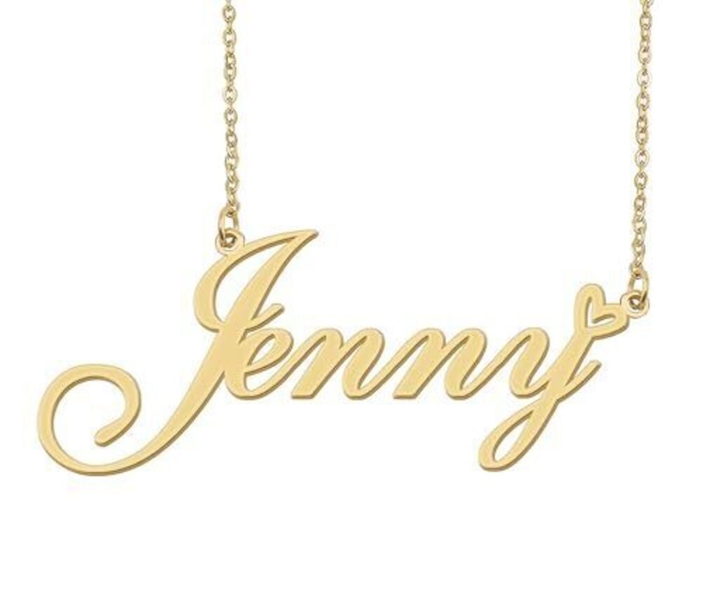 8947 Jenny Name Necklace Heart Charm Pendant 18k Gold Plated Stainless